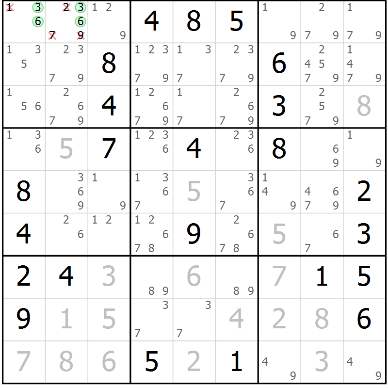 Position des candidats pour la solution de la Gr 51 page 53 du magazine de sudoku Expert n° 016