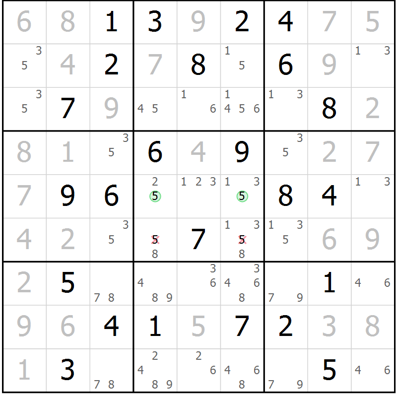 Position des candidats pour la solution de la Gr 52 page 54 du magazine de sudoku Expert n° 016
