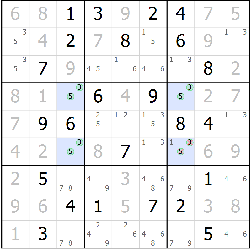 Position des candidats pour la solution de la Gr 52 page 54 du magazine de sudoku Expert n° 016