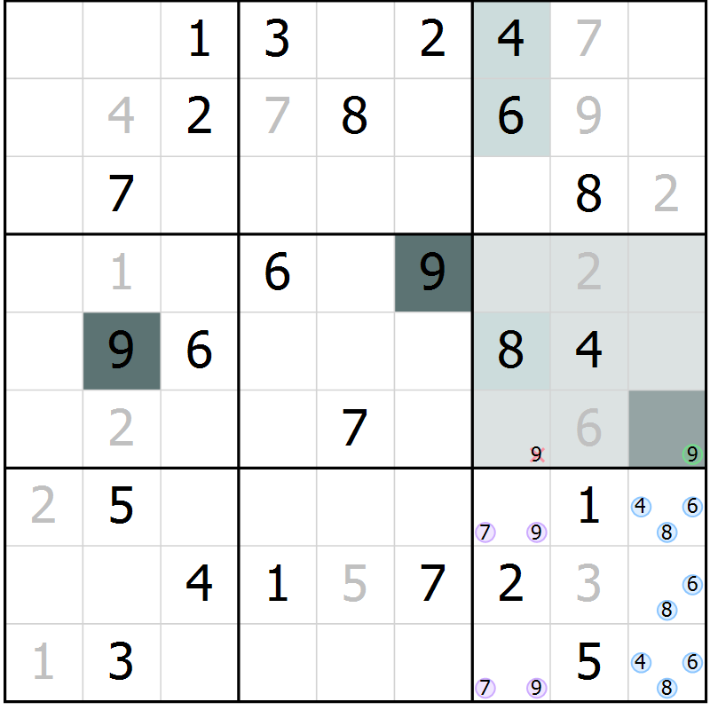 Position des candidats pour la solution de la Gr 52 page 54 du magazine de sudoku Expert n° 016