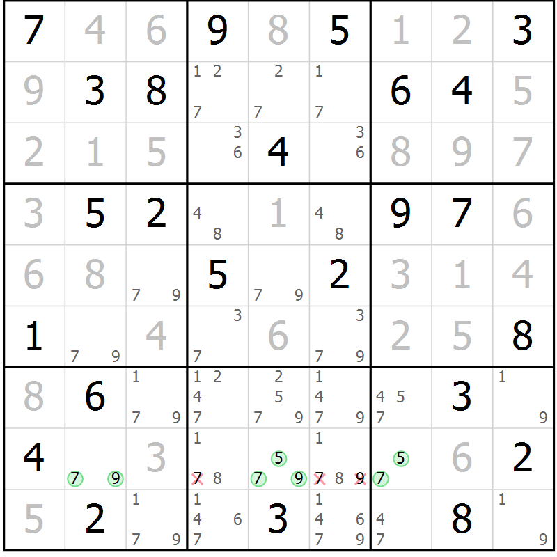 Position des candidats pour la solution de la Gr 53 page 55 du magazine de sudoku Expert n° 016