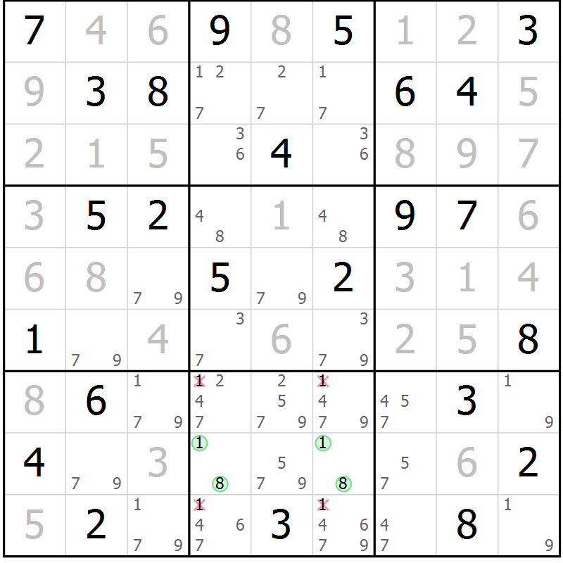 Position des candidats pour la solution de la Gr 53 page 55 du magazine de sudoku Expert n° 016