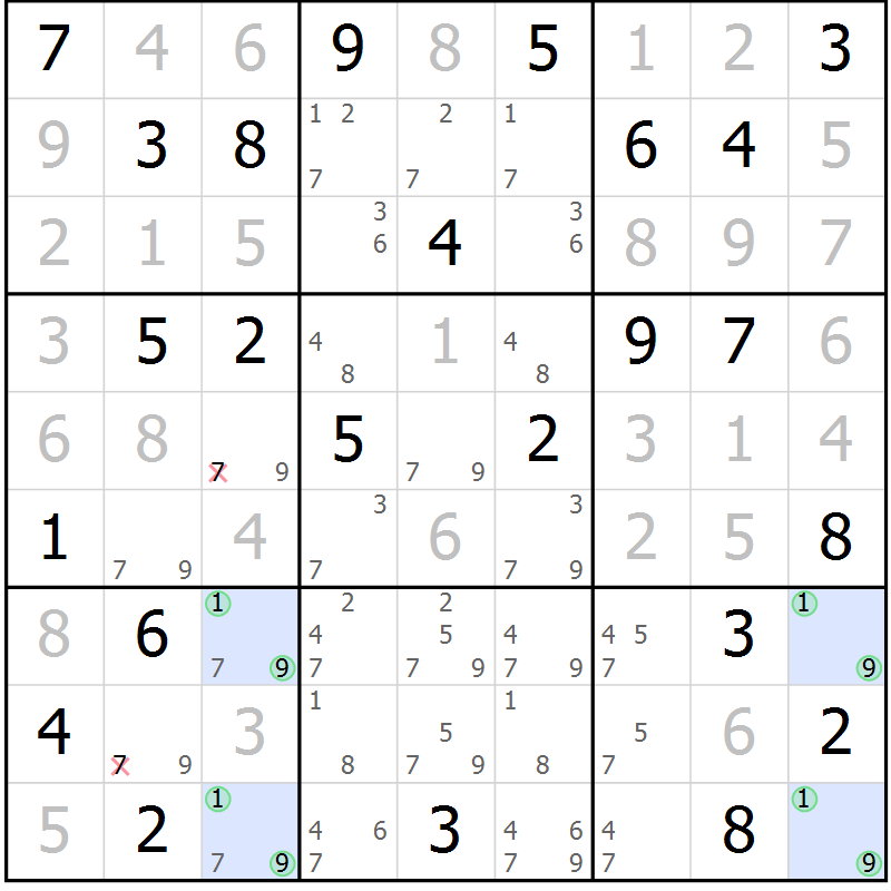 Position des candidats pour la solution de la Gr 53 page 55 du magazine de sudoku Expert n° 016