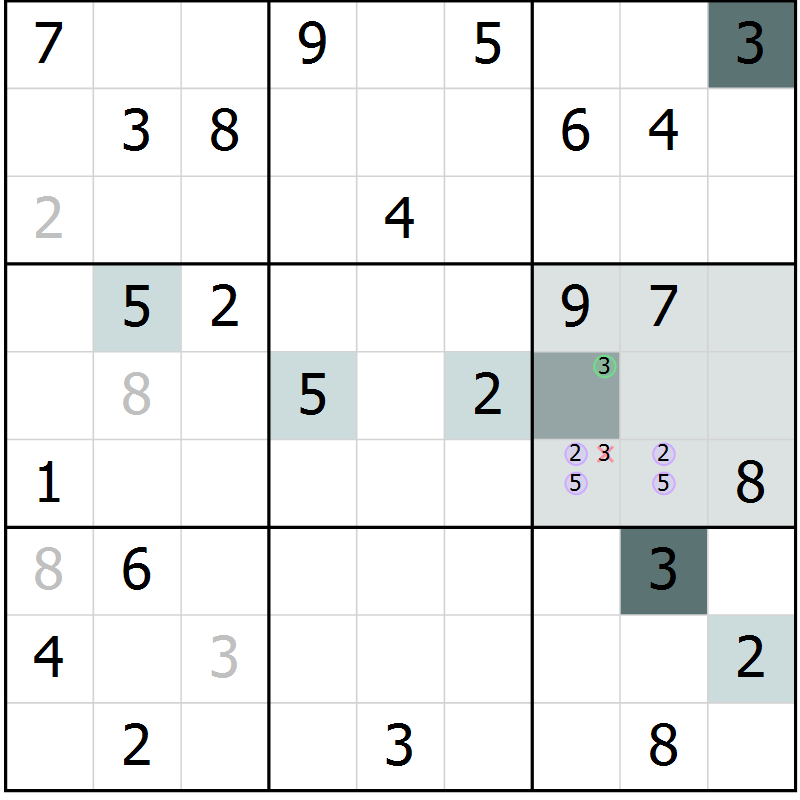 Position des candidats pour la solution de la Gr 53 page 55 du magazine de sudoku Expert n° 016