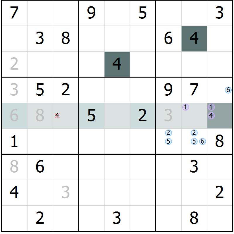 Position des candidats pour la solution de la Gr 53 page 55 du magazine de sudoku Expert n° 016