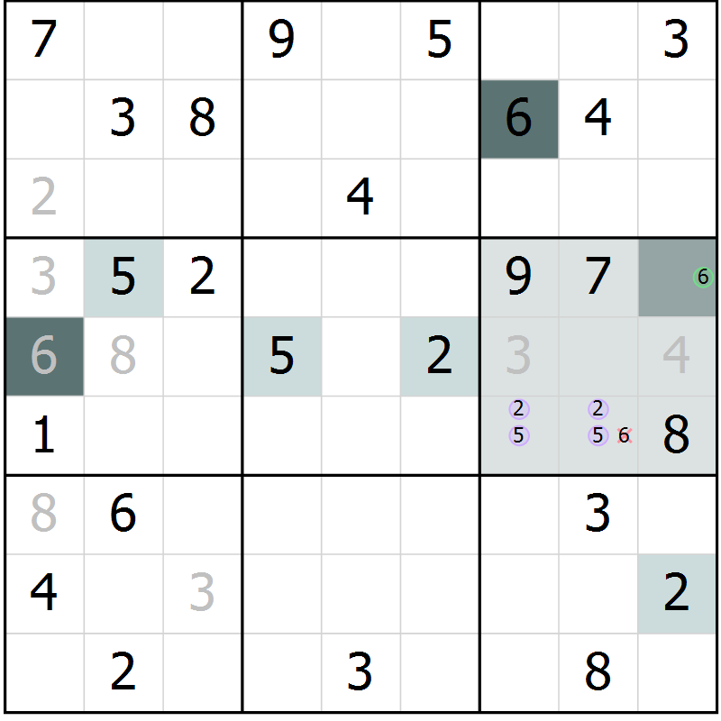 Position des candidats pour la solution de la Gr 53 page 55 du magazine de sudoku Expert n° 016