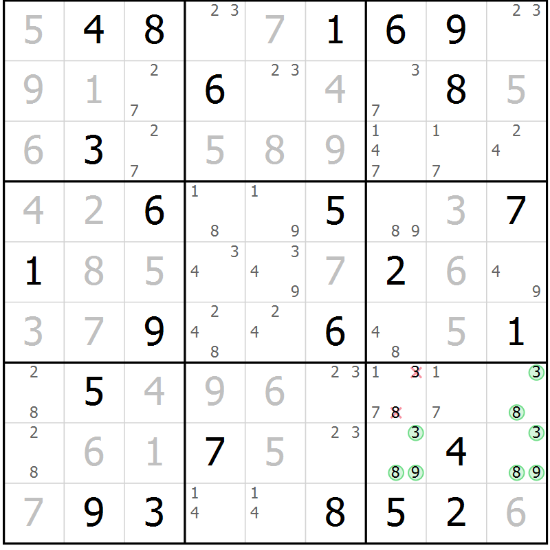 Position des candidats pour la solution de la Gr 54 page 56 du magazine de sudoku Expert n° 016