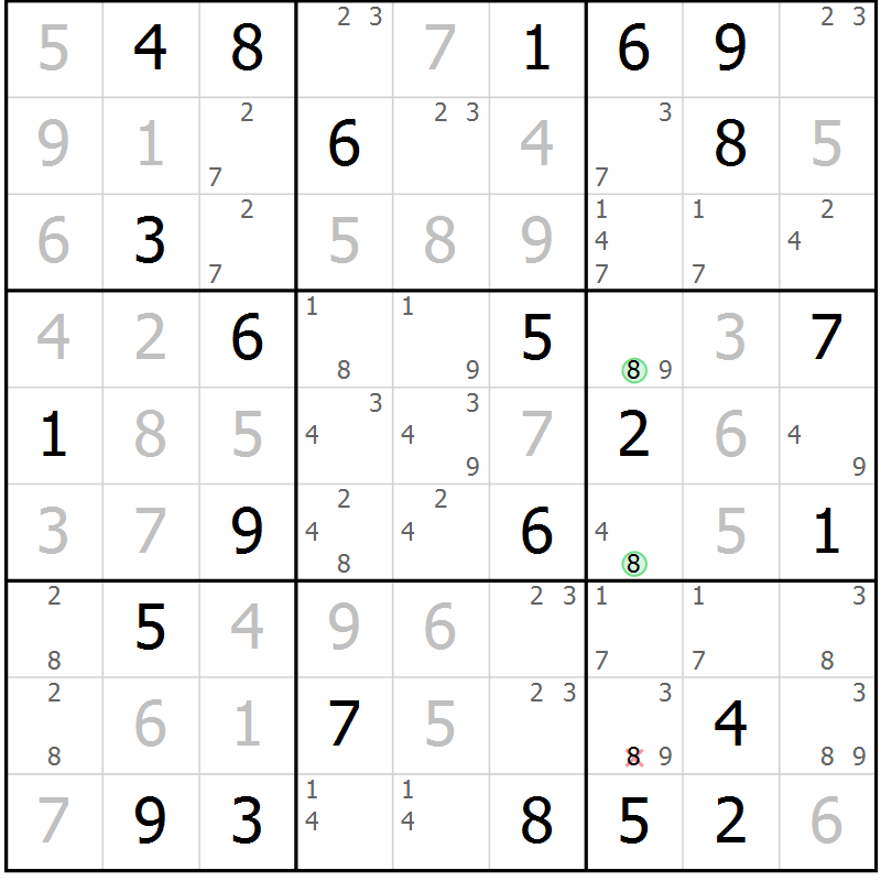 Position des candidats pour la solution de la Gr 54 page 56 du magazine de sudoku Expert n° 016
