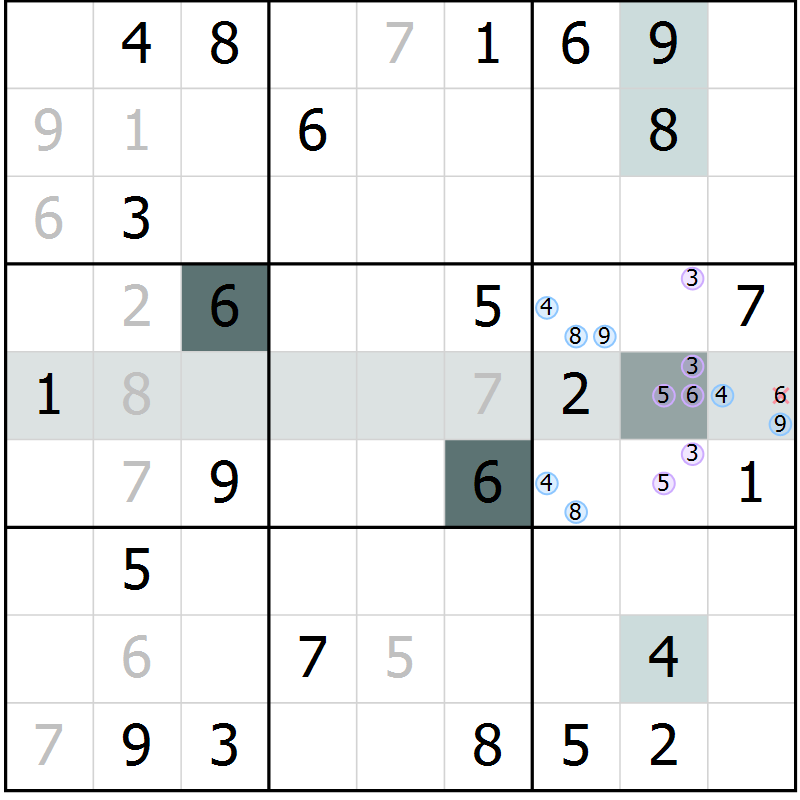 Position des candidats pour la solution de la Gr 54 page 56 du magazine de sudoku Expert n° 016