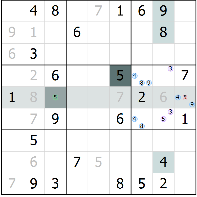 Position des candidats pour la solution de la Gr 54 page 56 du magazine de sudoku Expert n° 016