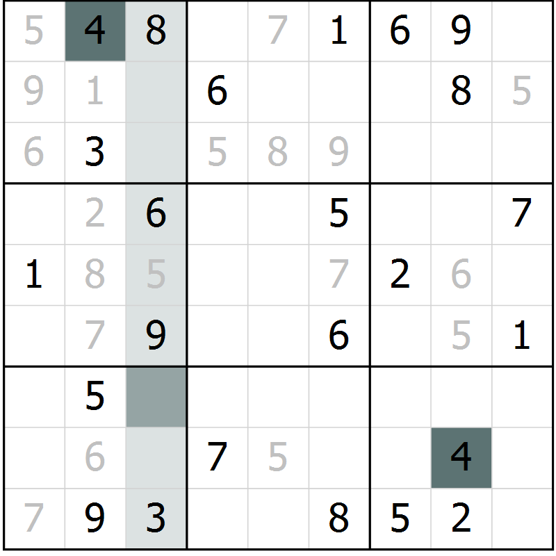 Position des candidats pour la solution de la Gr 54 page 56 du magazine de sudoku Expert n° 016