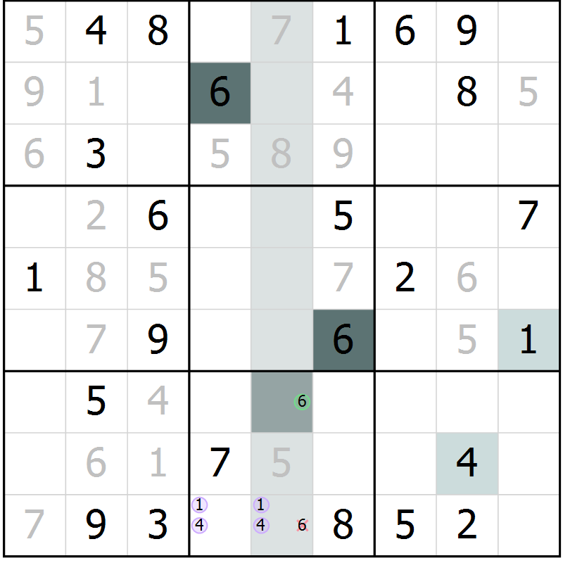 Position des candidats pour la solution de la Gr 54 page 56 du magazine de sudoku Expert n° 016