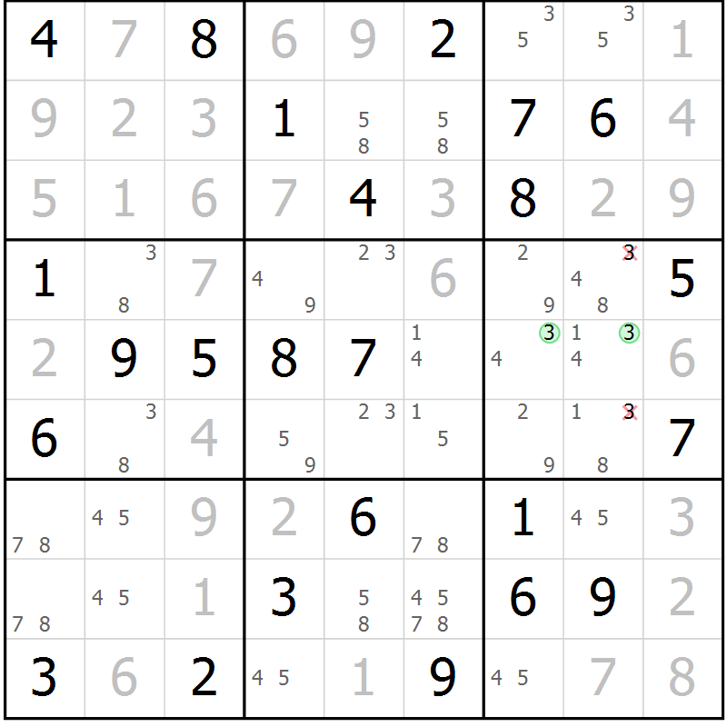 Position des candidats pour la solution de la Gr 55 page 57 du magazine de sudoku Expert n° 016