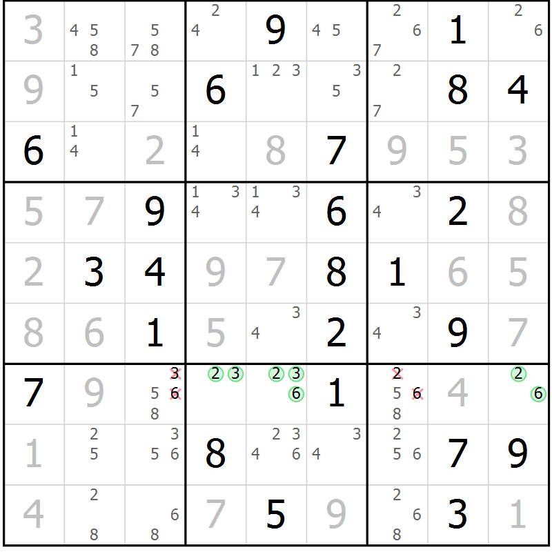 Position des candidats pour la solution de la Gr 56 page 58 du magazine de sudoku Expert n° 016