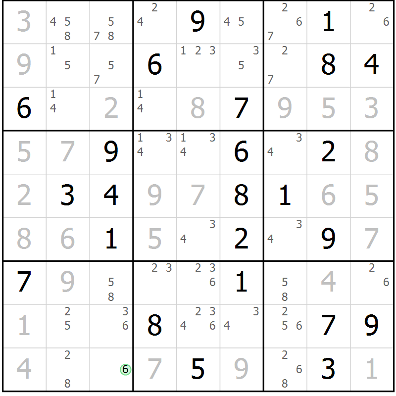 Position des candidats pour la solution de la Gr 56 page 58 du magazine de sudoku Expert n° 016
