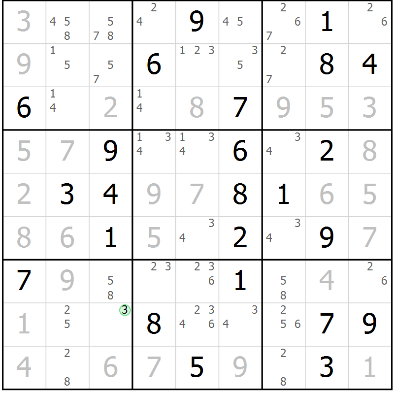Position des candidats pour la solution de la Gr 56 page 58 du magazine de sudoku Expert n° 016
