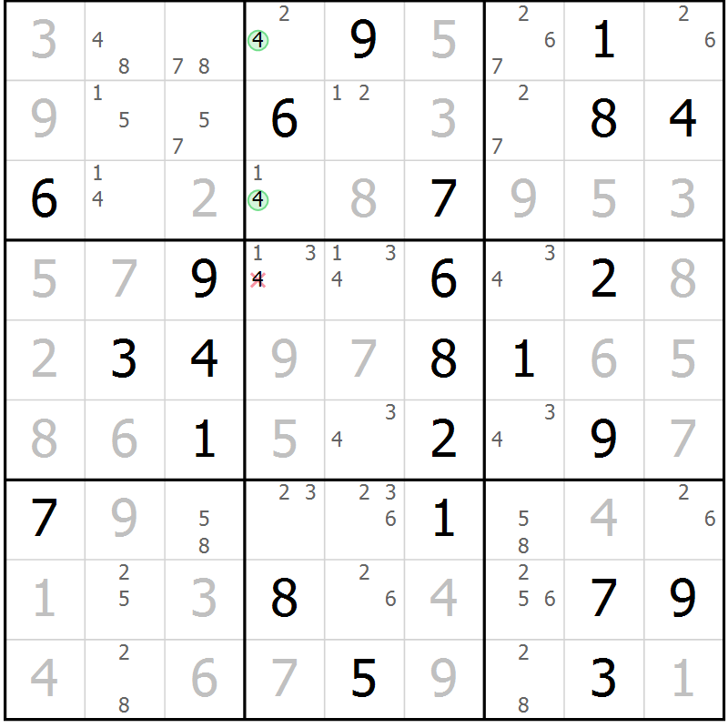 Position des candidats pour la solution de la Gr 56 page 58 du magazine de sudoku Expert n° 016