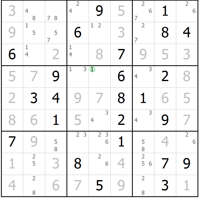 Position des candidats pour la solution de la Gr 56 page 58 du magazine de sudoku Expert n° 016