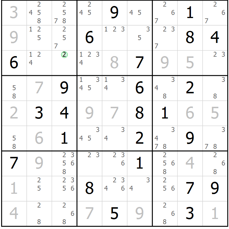 Position des candidats pour la solution de la Gr 56 page 58 du magazine de sudoku Expert n° 016