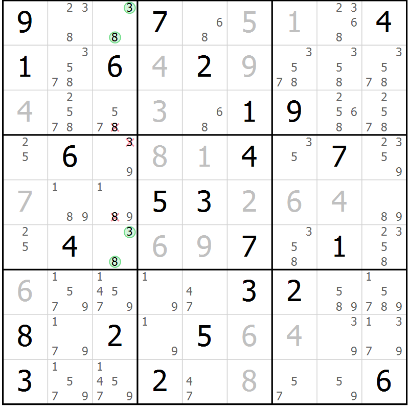 Position des candidats pour la solution de la Gr 57 page 59 du magazine de sudoku Expert n° 016
