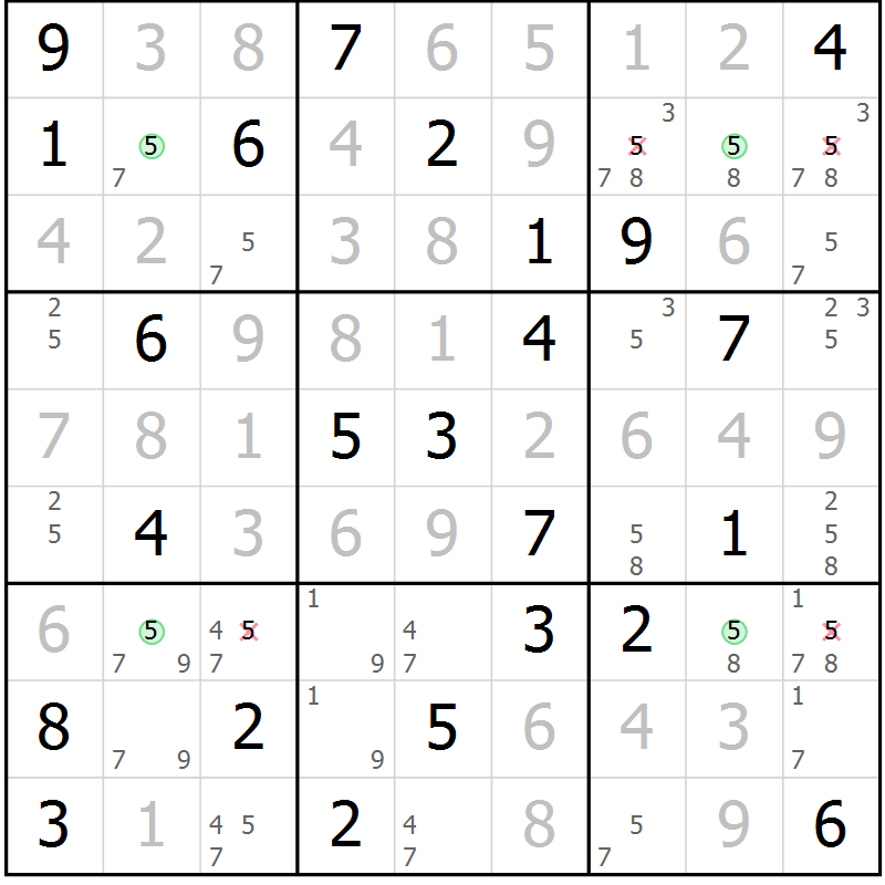 Position des candidats pour la solution de la Gr 57 page 59 du magazine de sudoku Expert n° 016