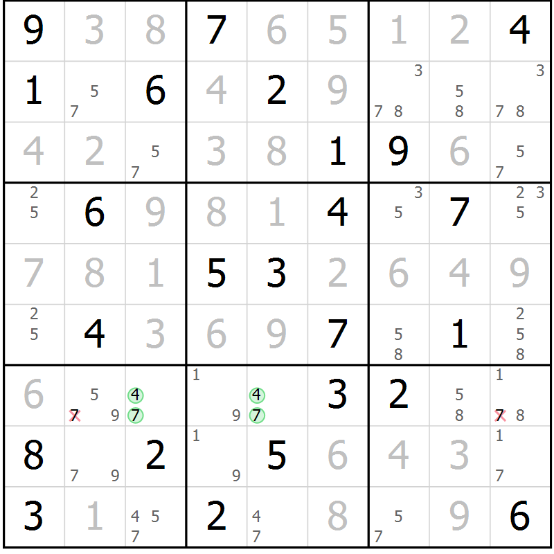 Position des candidats pour la solution de la Gr 57 page 59 du magazine de sudoku Expert n° 016