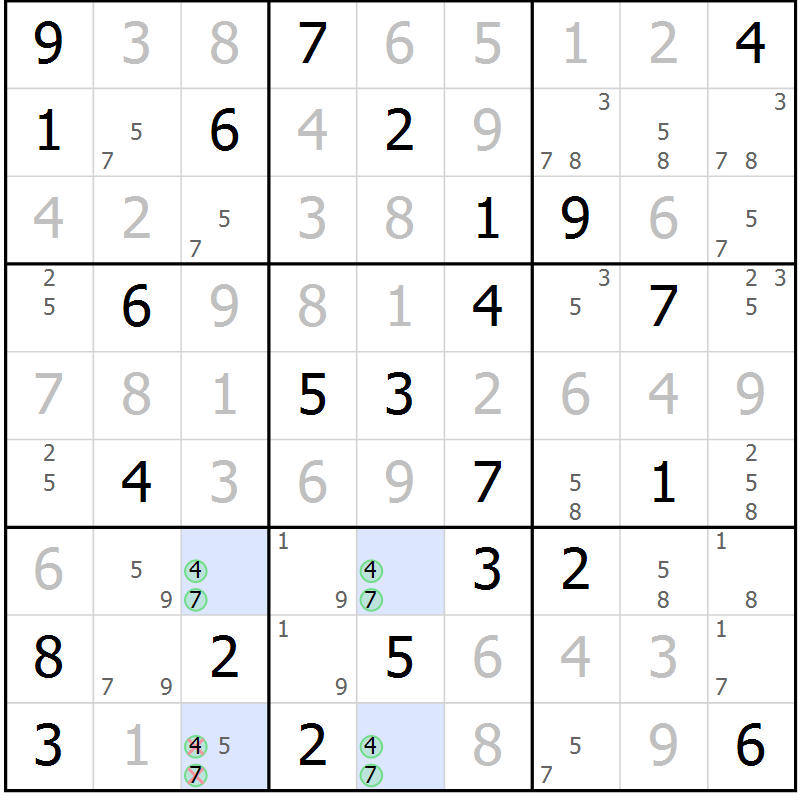 Position des candidats pour la solution de la Gr 57 page 59 du magazine de sudoku Expert n° 016