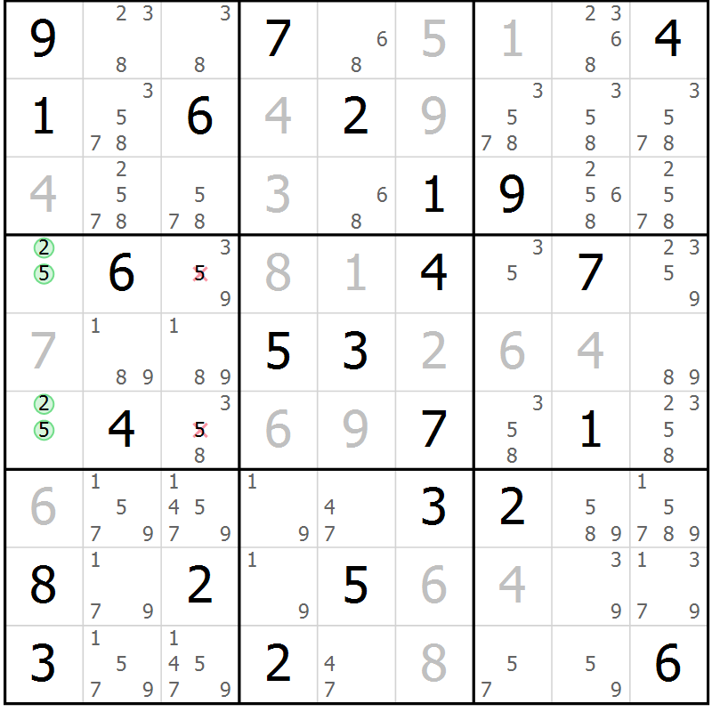 Position des candidats pour la solution de la Gr 57 page 59 du magazine de sudoku Expert n° 016