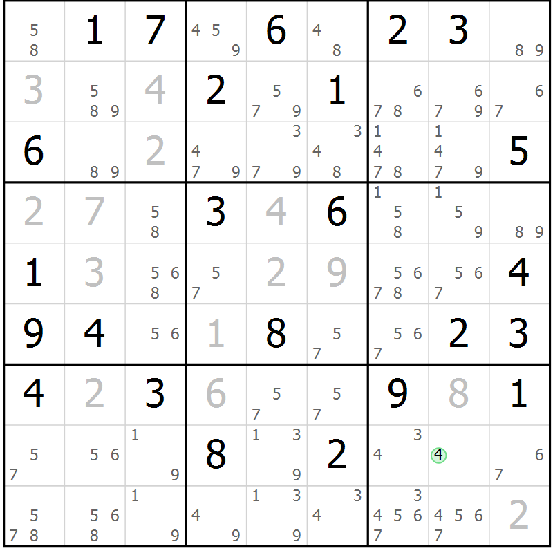 Position des candidats pour la solution de la Gr 58 page 60 du magazine de sudoku Expert n° 016