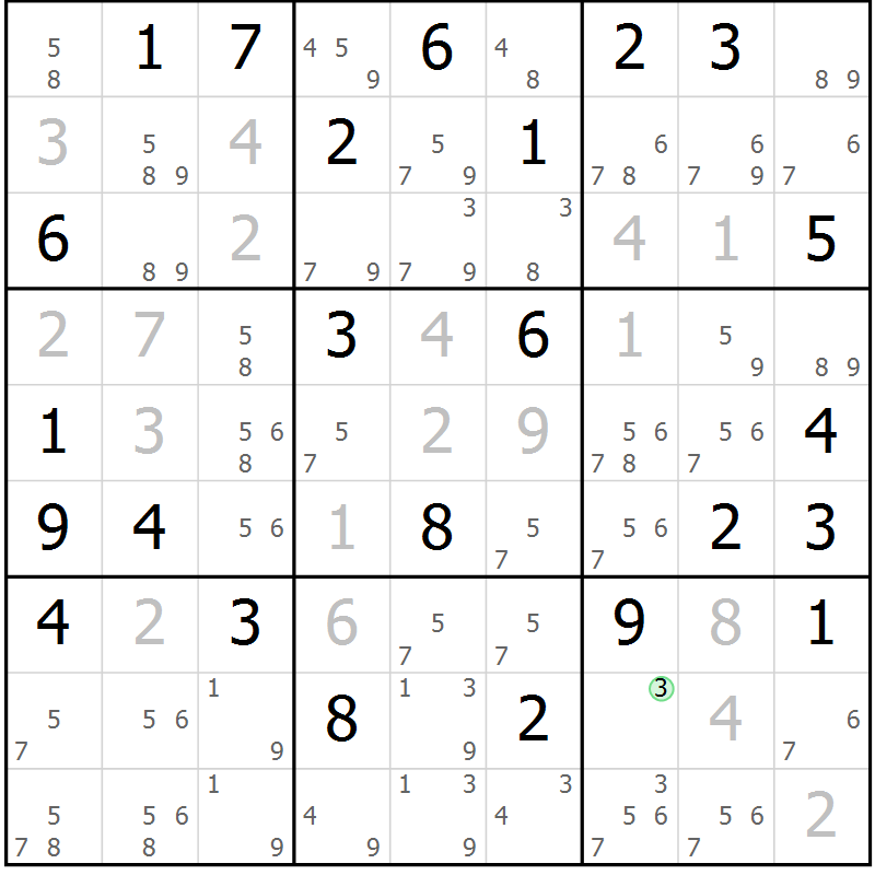 Position des candidats pour la solution de la Gr 58 page 60 du magazine de sudoku Expert n° 016