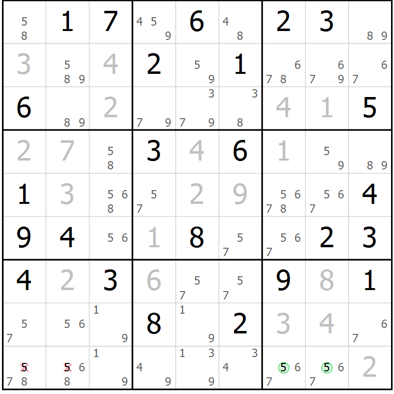 Position des candidats pour la solution de la Gr 58 page 60 du magazine de sudoku Expert n° 016