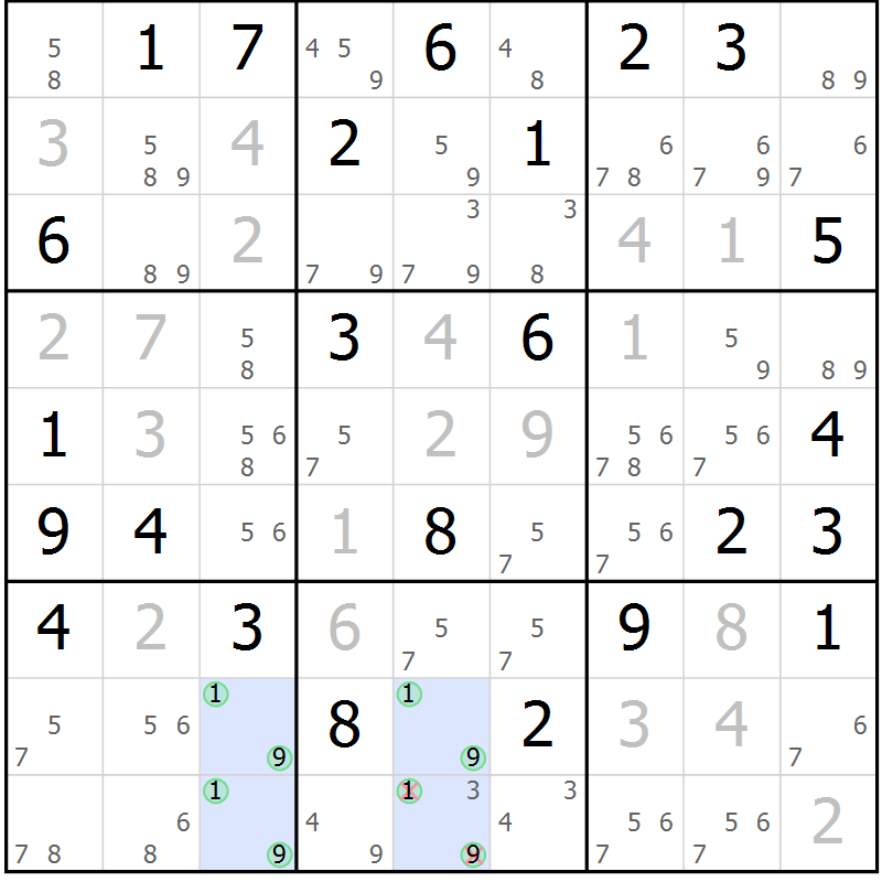 Position des candidats pour la solution de la Gr 58 page 60 du magazine de sudoku Expert n° 016