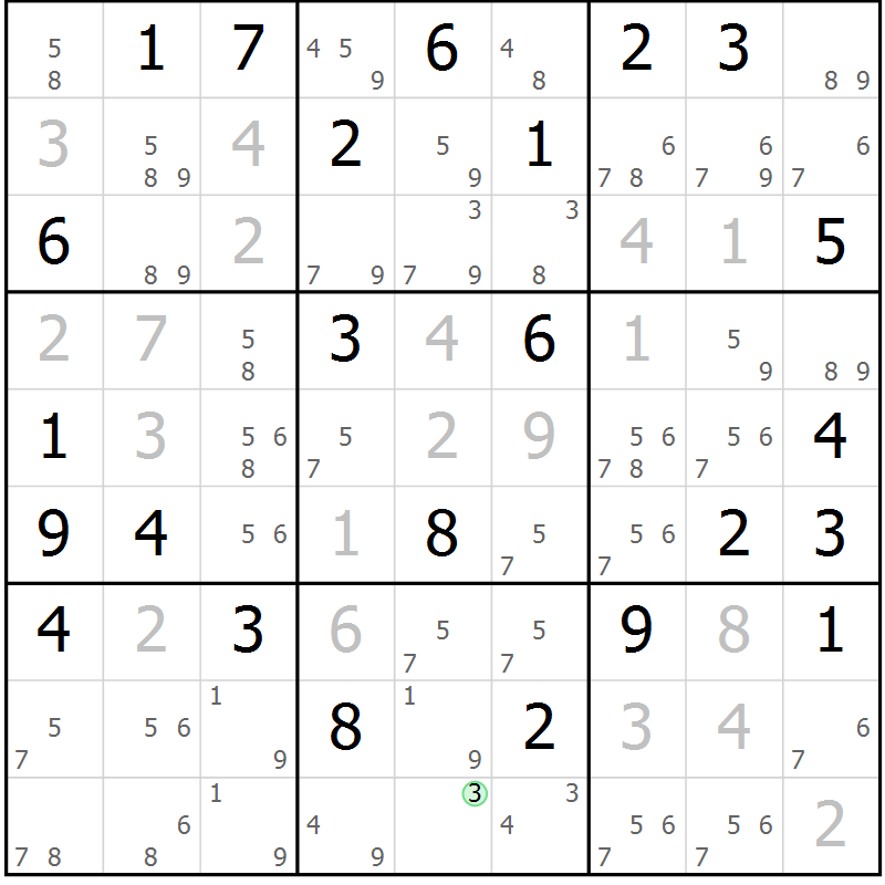 Position des candidats pour la solution de la Gr 58 page 60 du magazine de sudoku Expert n° 016