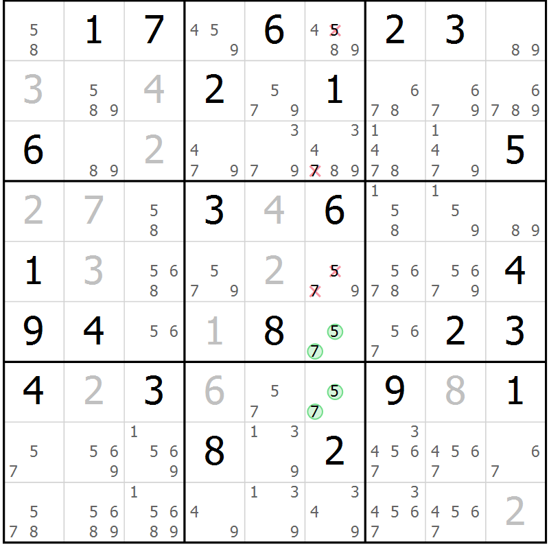 Position des candidats pour la solution de la Gr 58 page 60 du magazine de sudoku Expert n° 016