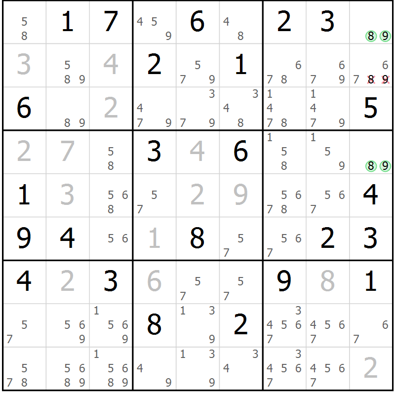 Position des candidats pour la solution de la Gr 58 page 60 du magazine de sudoku Expert n° 016