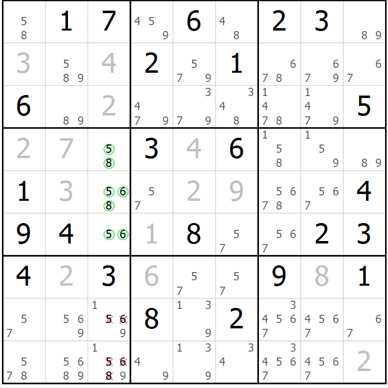 Position des candidats pour la solution de la Gr 58 page 60 du magazine de sudoku Expert n° 016