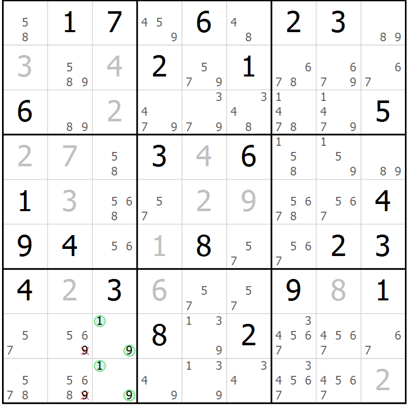 Position des candidats pour la solution de la Gr 58 page 60 du magazine de sudoku Expert n° 016