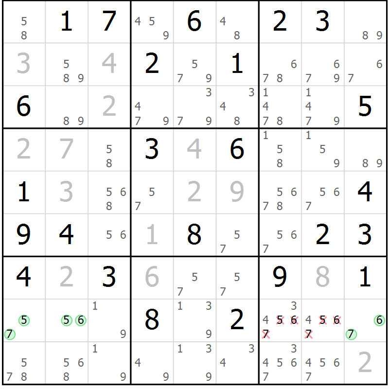 Position des candidats pour la solution de la Gr 58 page 60 du magazine de sudoku Expert n° 016