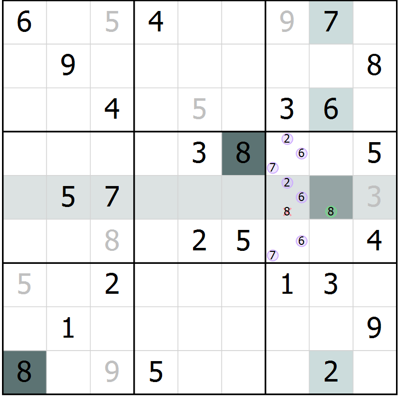 Position des candidats pour la solution de la Gr 59 page 61 du magazine de sudoku Expert n° 016