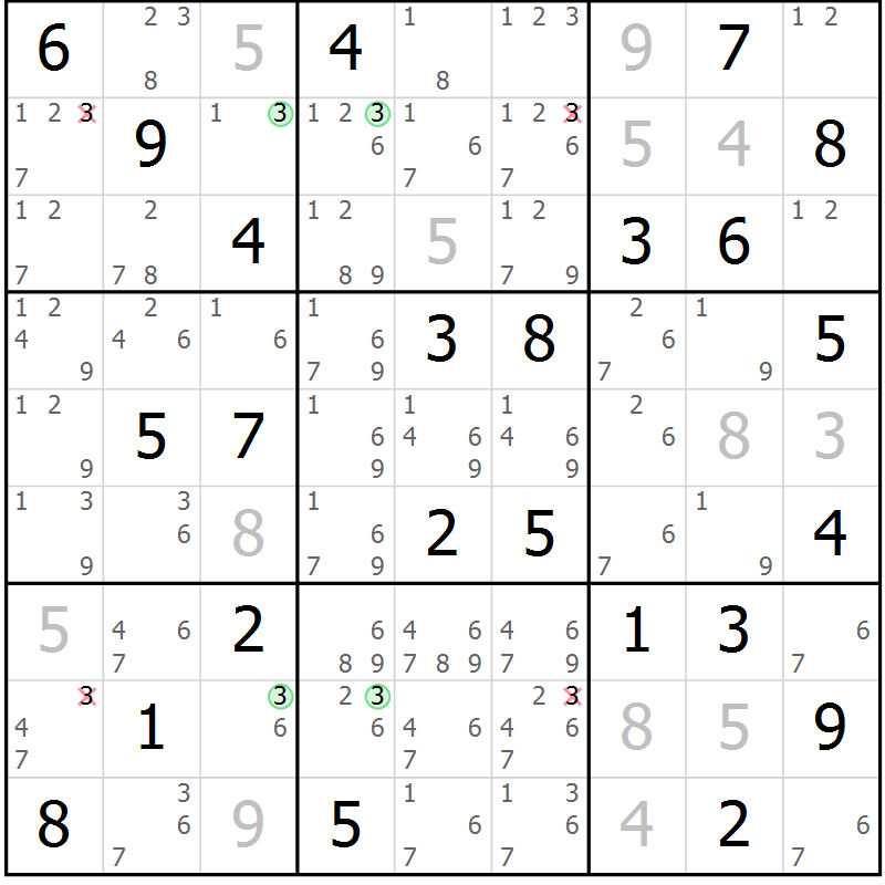 Position des candidats pour la solution de la Gr 59 page 61 du magazine de sudoku Expert n° 016