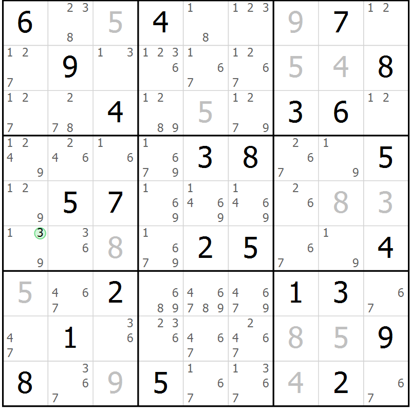 Position des candidats pour la solution de la Gr 59 page 61 du magazine de sudoku Expert n° 016