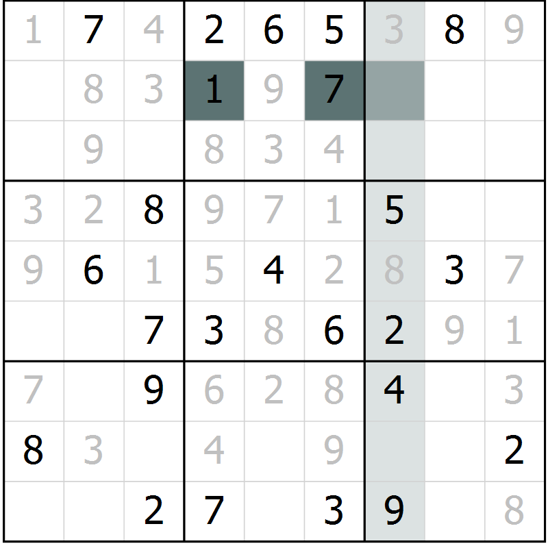 Position des candidats pour la solution de la Gr 6 page 8 du magazine de sudoku Expert n° 016