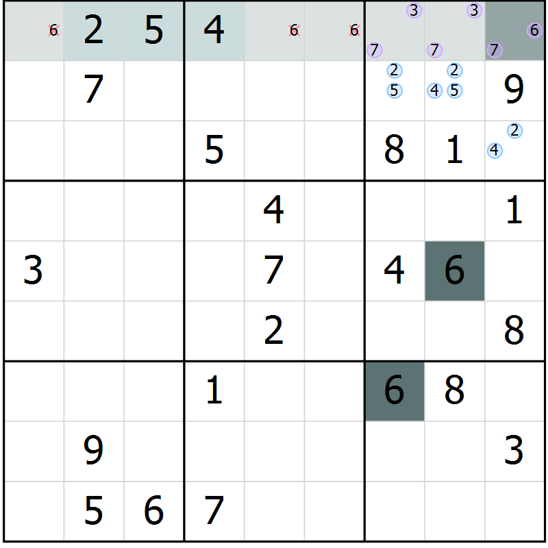 Position des candidats pour la solution de la Gr 60 page 62 du magazine de sudoku Expert n° 016