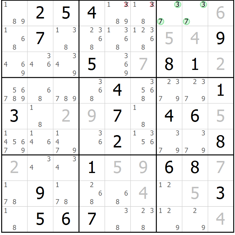 Position des candidats pour la solution de la Gr 60 page 62 du magazine de sudoku Expert n° 016