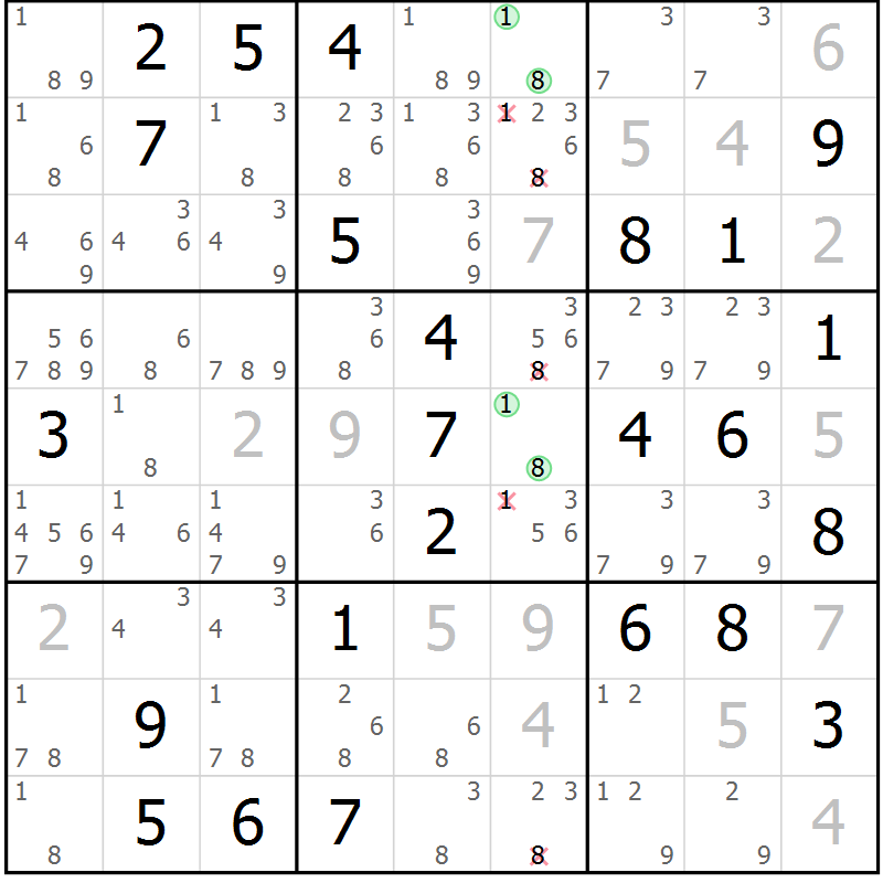 Position des candidats pour la solution de la Gr 60 page 62 du magazine de sudoku Expert n° 016