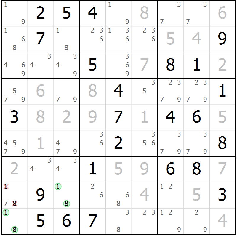 Position des candidats pour la solution de la Gr 60 page 62 du magazine de sudoku Expert n° 016