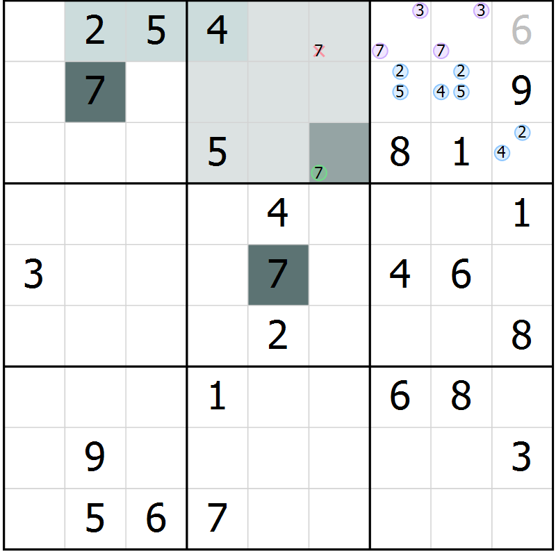 Position des candidats pour la solution de la Gr 60 page 62 du magazine de sudoku Expert n° 016