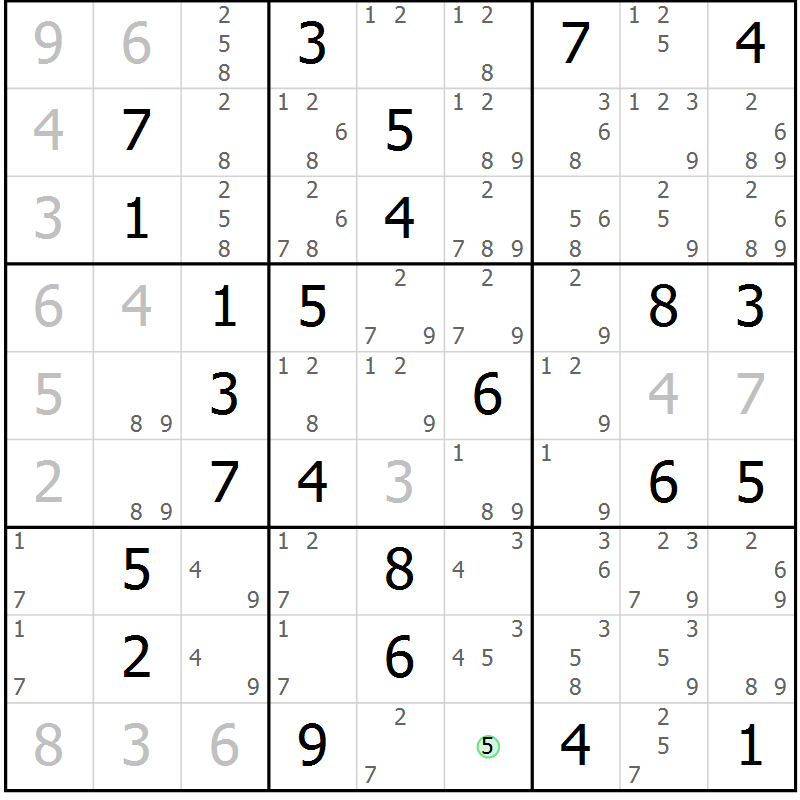 Position des candidats pour la solution de la Gr 61 page 63 du magazine de sudoku Expert n° 016