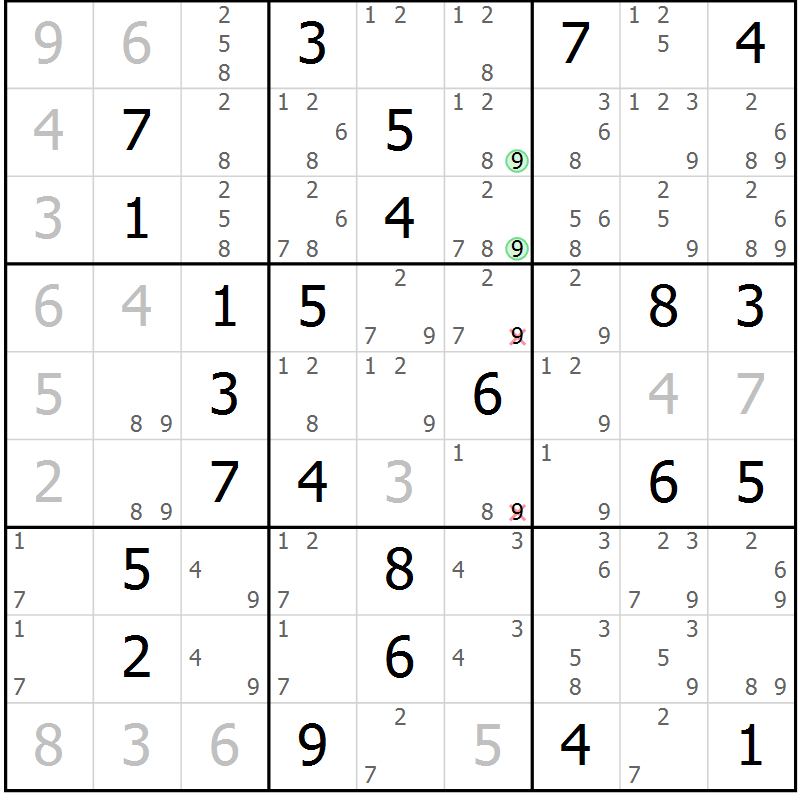 Position des candidats pour la solution de la Gr 61 page 63 du magazine de sudoku Expert n° 016