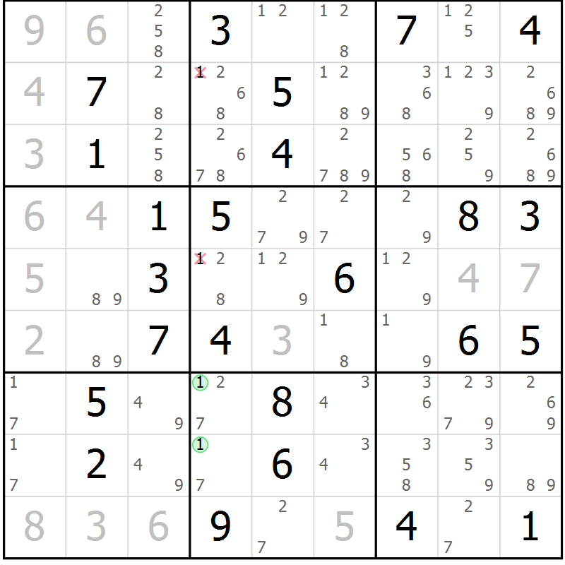 Position des candidats pour la solution de la Gr 61 page 63 du magazine de sudoku Expert n° 016